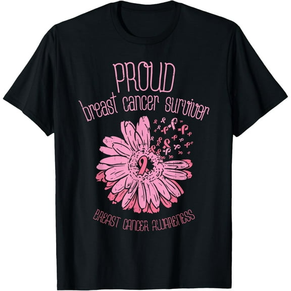Proud Survivor Daisy Pink Breast Cancer Awareness Gift T-Shirt