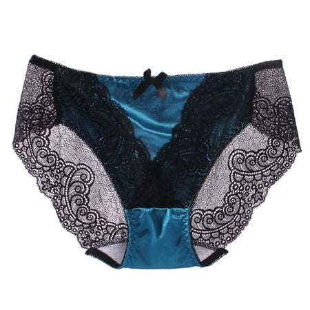 

Qcmgmg Women s Lace Briefs Solid Color Low Waisted Cotton Underwear Bowknot Soft Breathable Panties Plus Size XXL