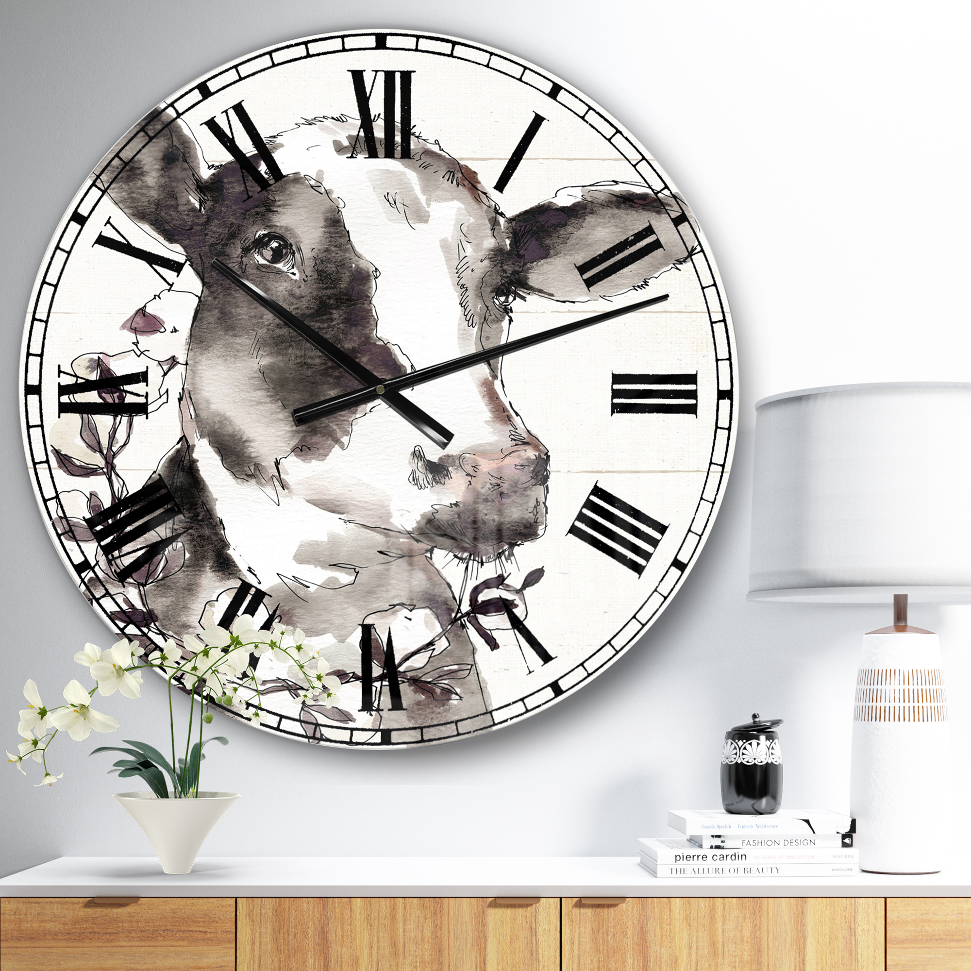 Designart 'Cow Portrait Country Life' Farmhouse wall clock