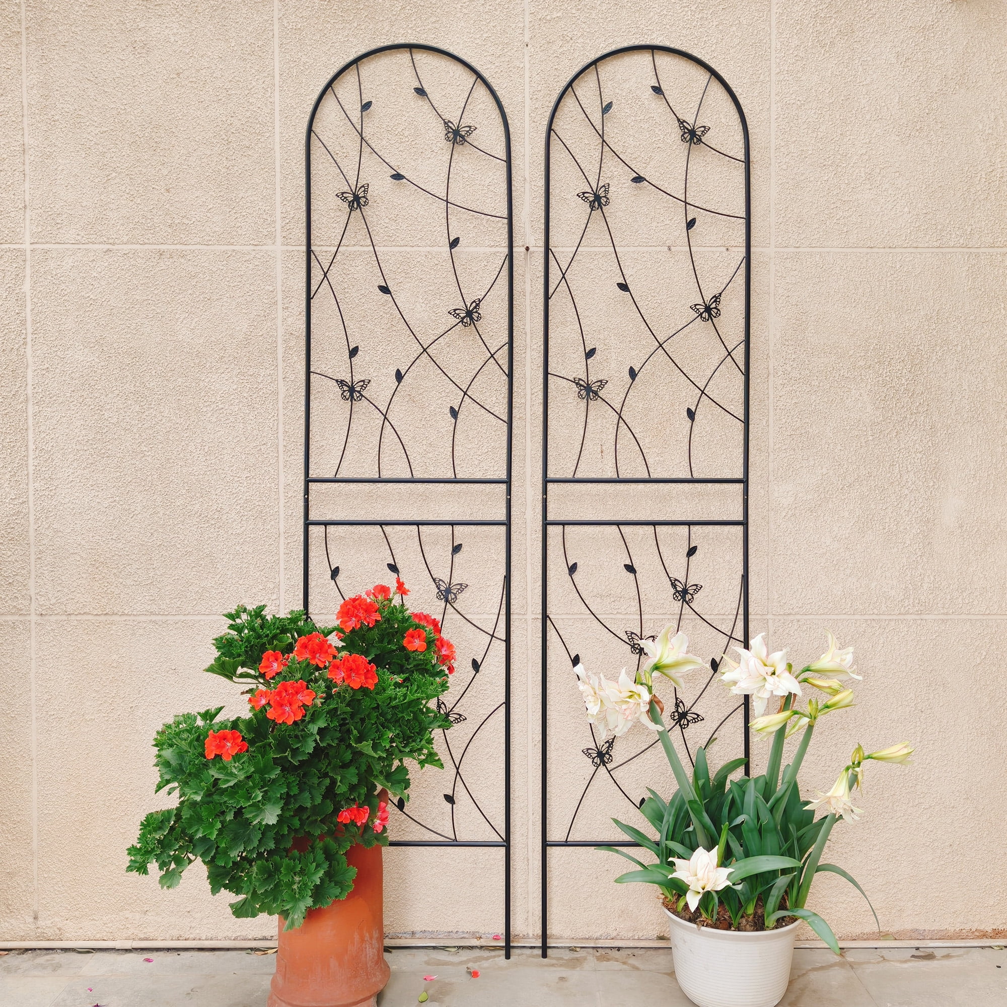 Yoneston 2 Pack 86.7" x 19.7" Metal Garden Trellis, Anti-Rust and Sturdy Garden Pergola for Elevated Garden Beds of Climbing Plants and Outdoor Decoration, Black