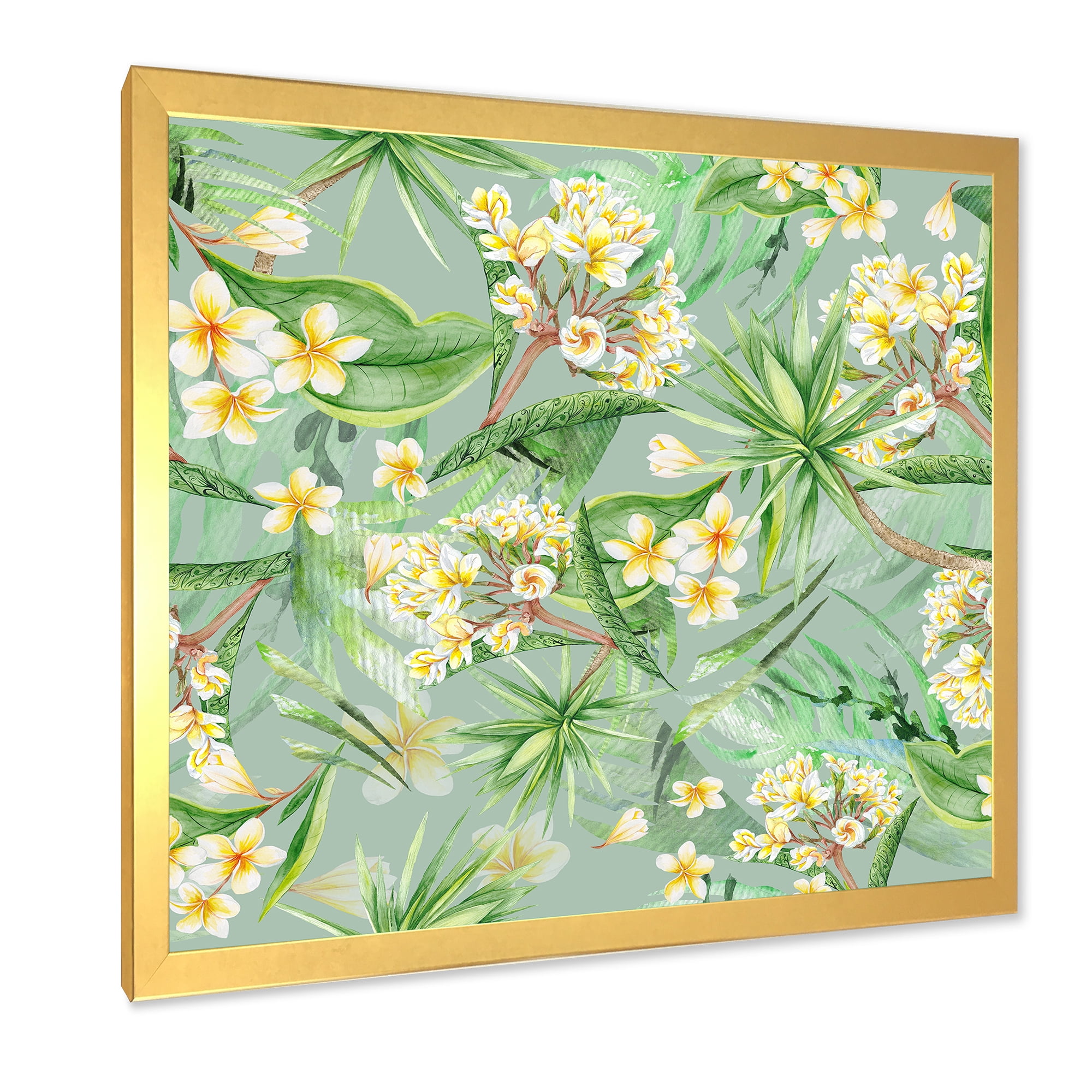 Designart 'Yellow Flowers and Tropical Foliage XIV' Modern Framed Art Print
