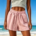 thumbnail image 4 of Womens Trendy Casual Sweat Shorts Drawstring Elastic Waist Flowy Shorts Lightweight Summer Workout Pink L, 4 of 5