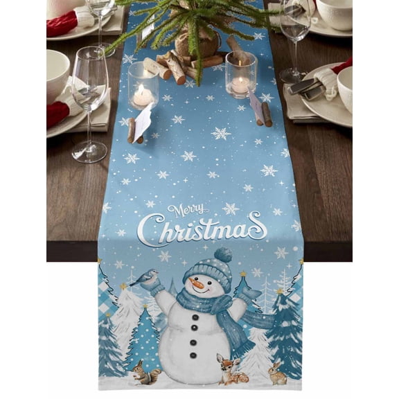Table Runner Dresser Scarves 90 Inch Long,Merry Christmas Words Snowman Linen Dining Table Runners