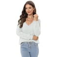 thumbnail image 2 of Baywell Women's Crew Neck Knitted Henley Tops Casual Long Sleeve Pullover Sweater Blouses White US 6, 2 of 9