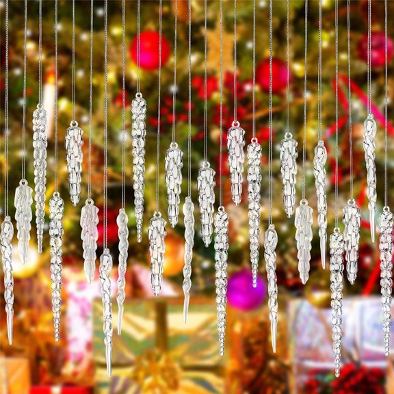 Xmas Clear Icicle Ornaments, 12PCS Christmas Icicle Ornament DIY Hanging Icicles Drop Ornament Xmas Tree Hanging Pendant Wedding Holiday Party Decoration