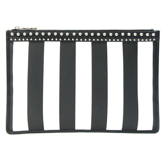 Pre-Owned Givenchy Clutch Bag BC06346367 Black and White PVC Leather Flat Pouch with Studs...
