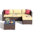 thumbnail image 1 of Zocalo Juego de Muebles de Patio de 5 Piezas: sofá de Exterior con Mesa de Centro de Cristal y Dos Cojines, Conjunto de conversación seccional para Exterior (ratán marrón, cojín Beige), 1 of 7