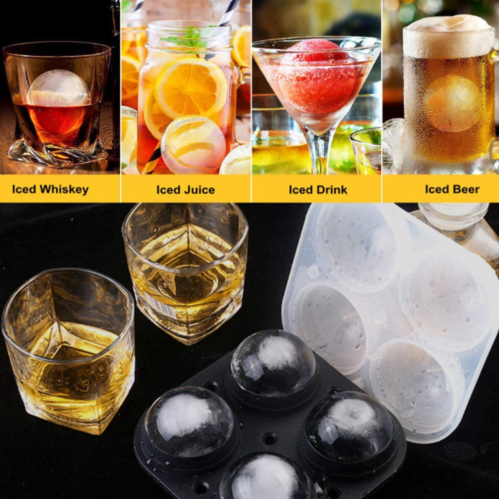 Skycarper Ice Cube Tray, Silicone Freezer Molds with Lid (Set of 3) -  Spherical Disc, Large Square, Hexagon, Whiskey Ice Cubes 