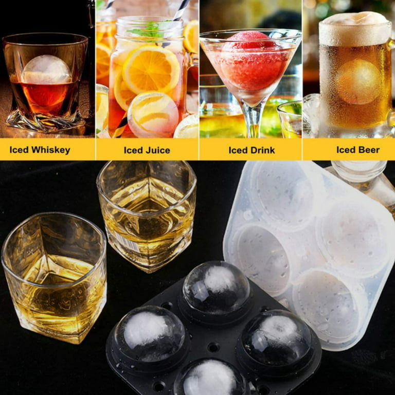 SKYCARPER 4 Pcs Ice Ball Maker-Light Bulbs Ice Molds,Whiskey Ice Mold, Silicone Ice Cube Tray, 2.5 Inches Sphere Ice Mold for Whiskey and Cocktails
