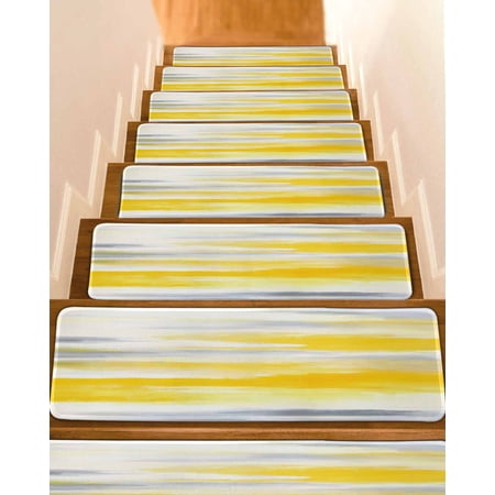 Yellow Grey Stair Treads for Wooden Steps Indoor Runner Rug Carpet Vintage Farmhouse Abstract Oil Painting 10 Pieces Peel and Stick Staircase Step Treads Covers Washable Throw Door Mats 30 x8