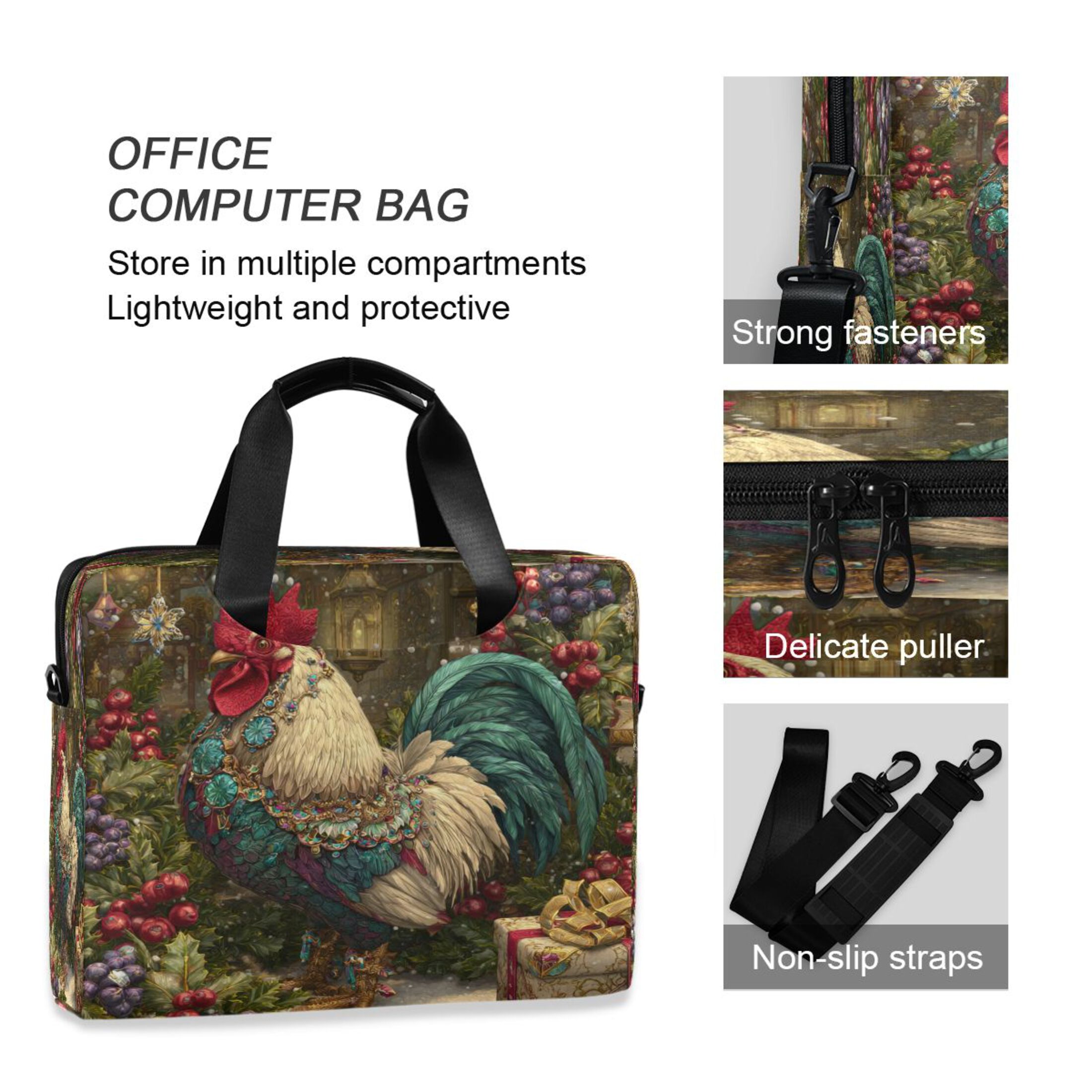 Laptop Bag Laptop Briefcase 15.7 x 3 x 11.8 Inches Laptop Bag Briefcases Laptop Storage Travel Laptop Bag Work Laptop Bag Magical Christmas Rooster