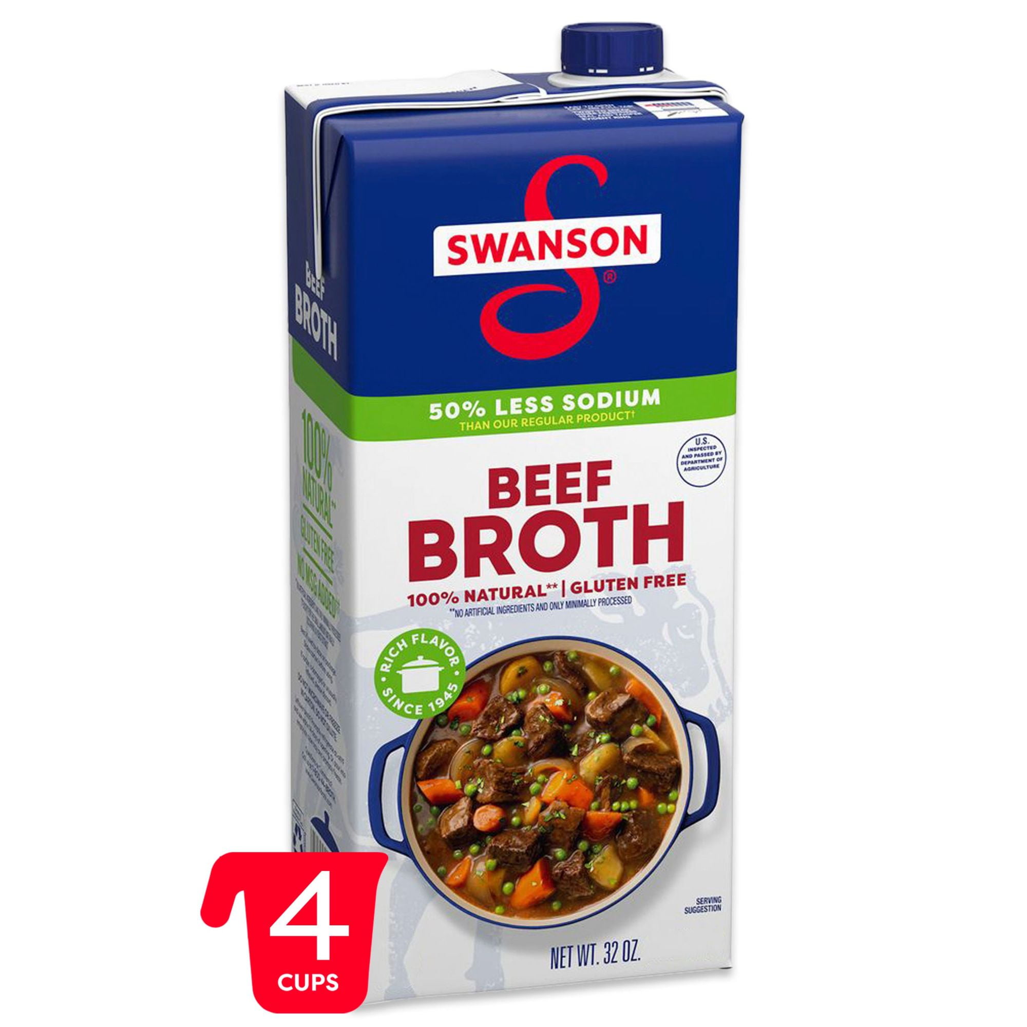 Swanson Lower Sodium Beef Broth, 32 oz Carton