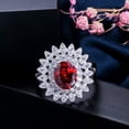 thumbnail image 6 of Silver Plated Cubic Zirconia Red Stone Flower Ring for Women Fashion CZ Jewelry, 6 of 9