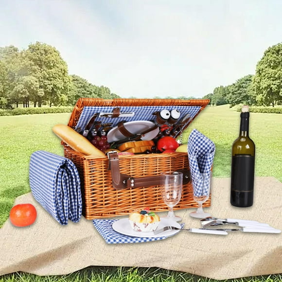 Colaxi Picnic Basket Kit Camping Rattan Hamper for Themed Party Valentines Day Lawn