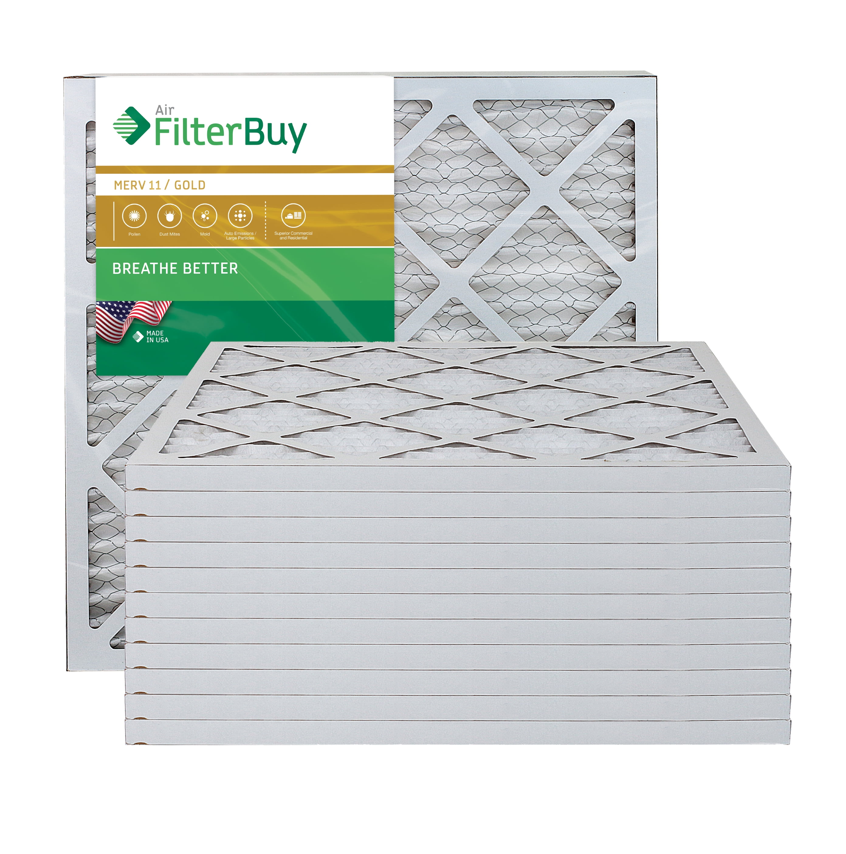 FilterBuy 20x20x1 MERV 11 Pleated AC Furnace Air Filter, (Pack of 12