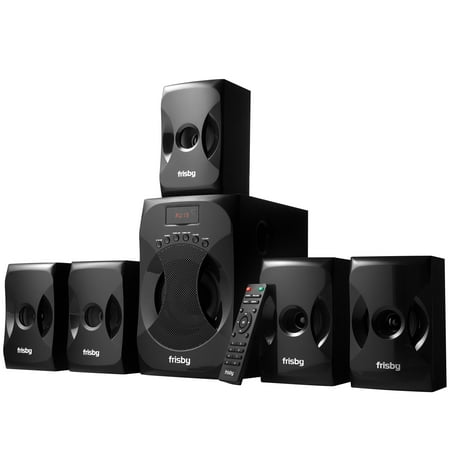 Frisby 5.1 Surround Sound Home Theater System with Subwoofer, Bluetooth Wireless Streaming from Devices, USB MP3 Input, Memory Card Reader, FM Radio Tuner -