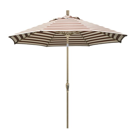 - Eclipse Collection 9 Aluminum Market Umbrella Push Tilt - Champagne/Olefin/Brick White Cabana Stripe