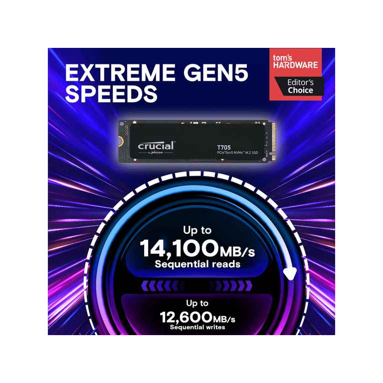 Crucial T705 4TB PCIe Gen5 NVMe M.2 SSD - 14,100 MB/s Speed Crucial T705 4TB PCIe Gen5 NVMe M.2 SSD - 14,100 MB/s Speed