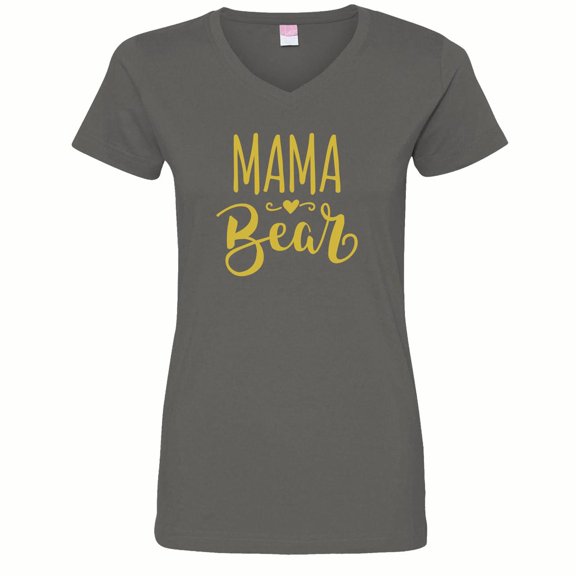 Mother's Day Mama Bear with Heart Women's V-Neck Fine Jersey Tee-Vintage Charcoal-Large