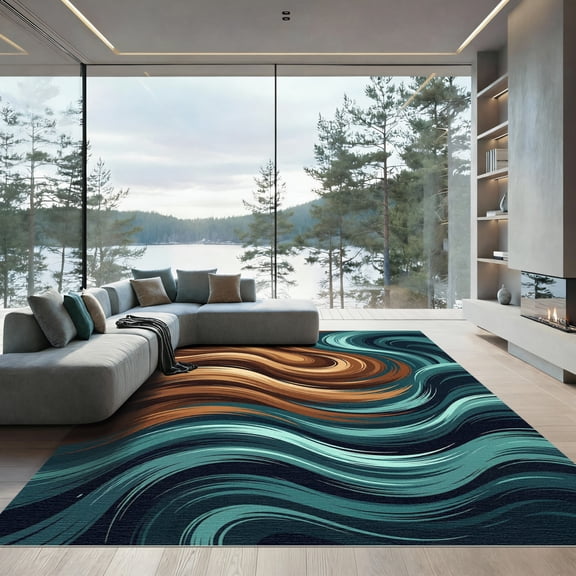 ODIKA 4' x 6' Machine Washable Non-Slip Area Rug, abstract print High Traffic Rug, Brown, 1186613
