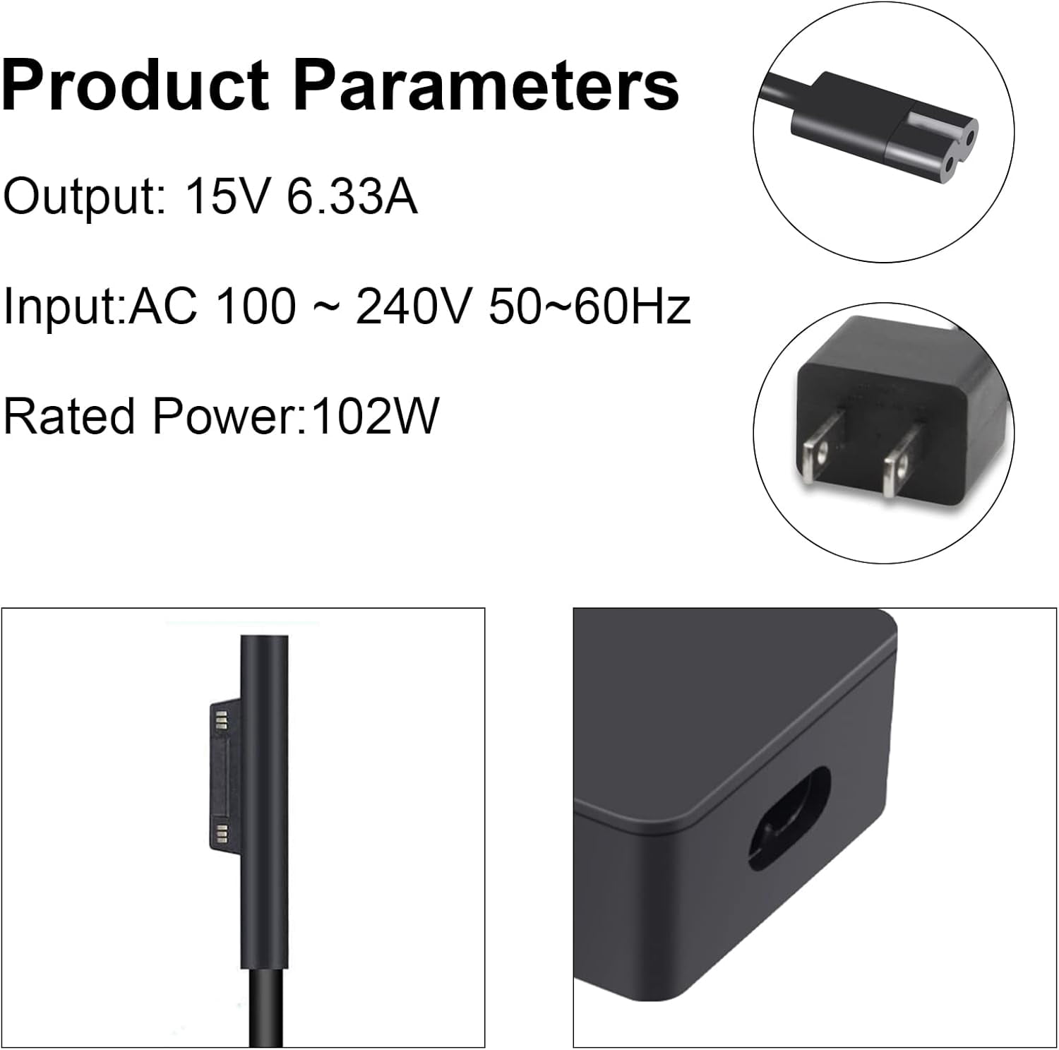 102W Laptop charger 15V 6.33A Power Supply for Microsoft Surface Book 3/2/1, Surface Laptop 5/4/3/2, Surface Pro X/9/8/7/6/5/4/3/2, Surface Go 4/3/2 AC Power Cord