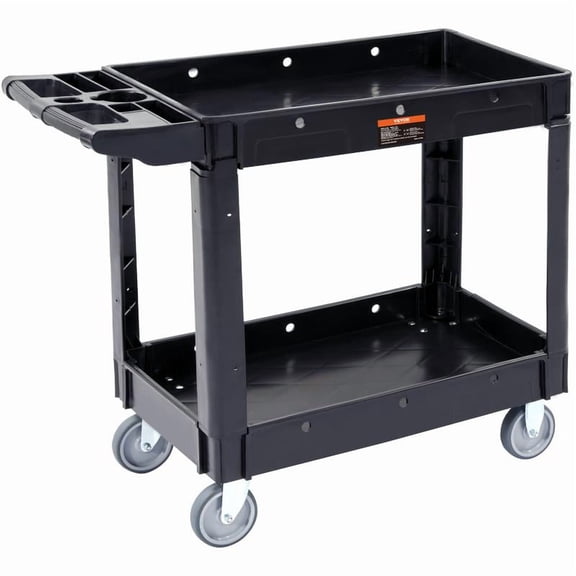 VEVOR Utility Service Cart, 2 Shelf 550LBS Heavy Duty Plastic Rolling Utility Cart with 360 °   Swivel Wheels, Medium Lipped Shelf, Ergonomic Storage Handle for Warehouse/Garage/Cleaning/Office