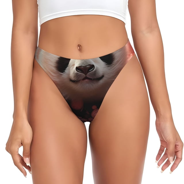 Fotbe Cute Cloud Panda Tanga Sin Costuras para Mujer con Estampado – Panties Invisibles, Transpirables y Cómodos para Uso Diario-Large