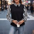 thumbnail image 6 of ZHYou Women Striped Contrast Collar Tops,Loose Fit,Stretchy Soft Daily Office Wear Dress Shirts,Black,Size XS, 6 of 9