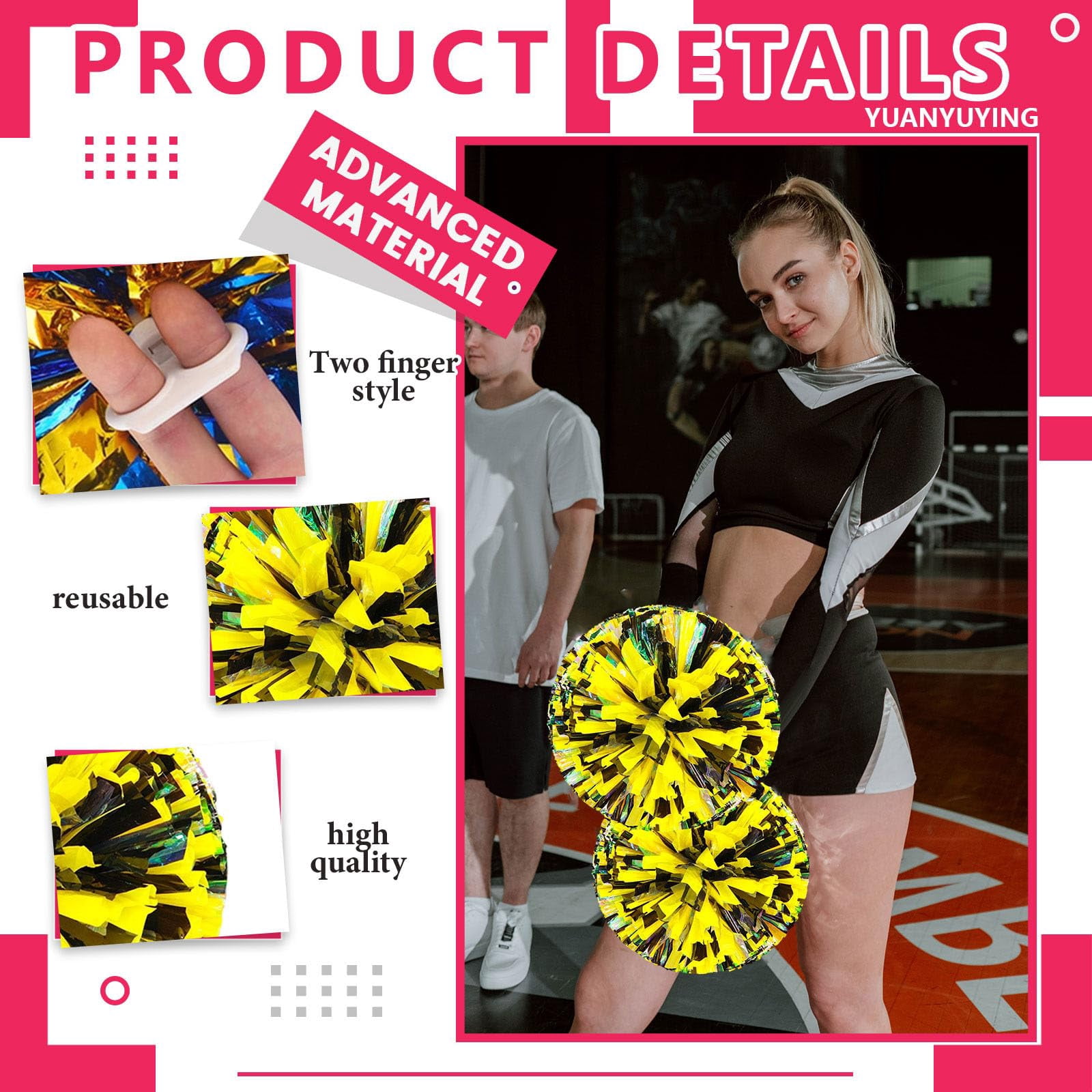 Cheerleading Pom Poms 24 Pcs with Finger Holes, Cheer Pom Poms for Dance and Sports Events, Cheerleading Poms for Team Spirit and Festivals, Matches
