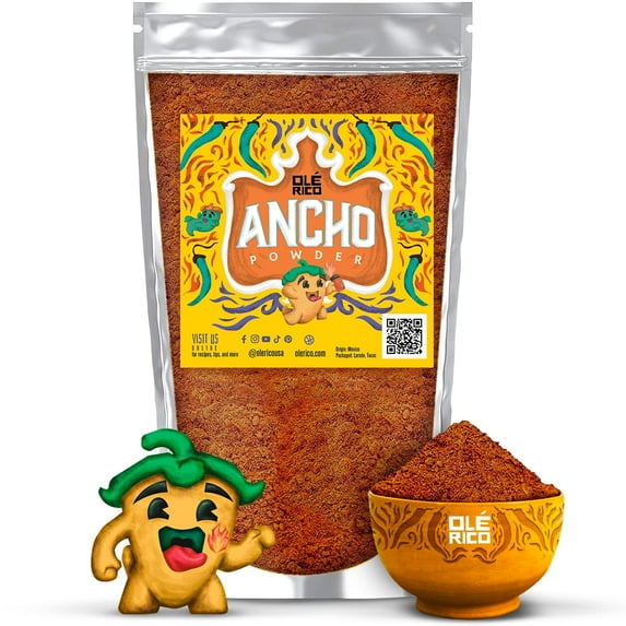 OLÉ RICO - Ancho Chili Powder Spice Bag 5 oz, Great for Recipes, Mole, Sauces, Stews, Salsa, Enchiladas, Medium Heat, Sweet and Smoky Flavor, Packaged in Resealable Bag