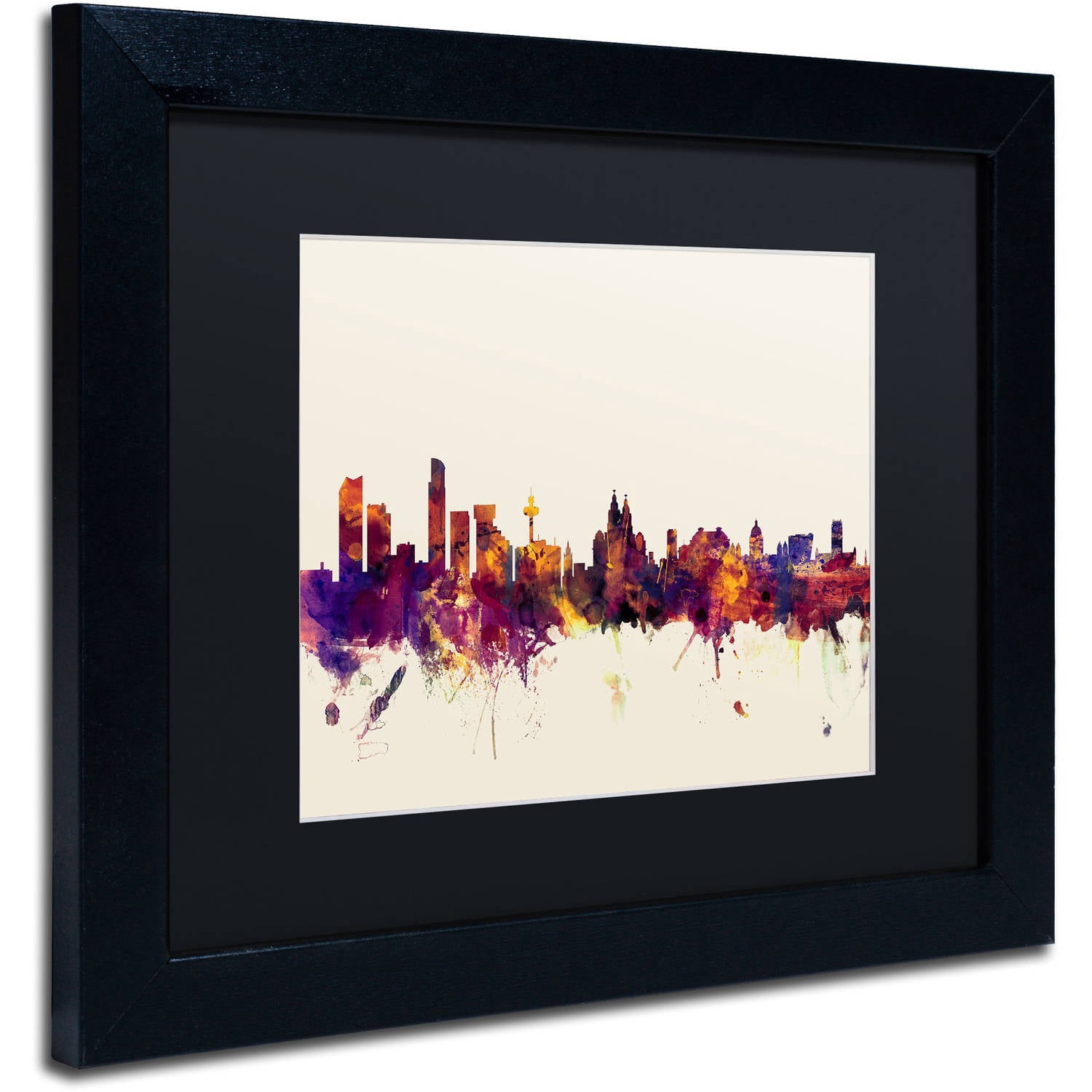 Trademark Fine Art "Liverpool England Skyline" Canvas Art by Michael Tompsett, Black Matte, Black Frame