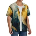 thumbnail image 2 of Pofeuu Golden Blue Leaf Design Print Mens Casual Short Sleeve Shirts Beach Summer Spread Collar Pocket Tops Men's Casual Short-sleeved Shirt-4X-Large, 2 of 5