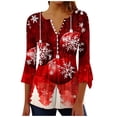 thumbnail image 2 of Plus Size Tops for Women Christmas Long Sleeved Tunic Printed Casual V-neck Pullover Flowy Tunic Top Pleated Casual Blouses Loose Fit Dressy Womens Tops Wine XXL, 2 of 5