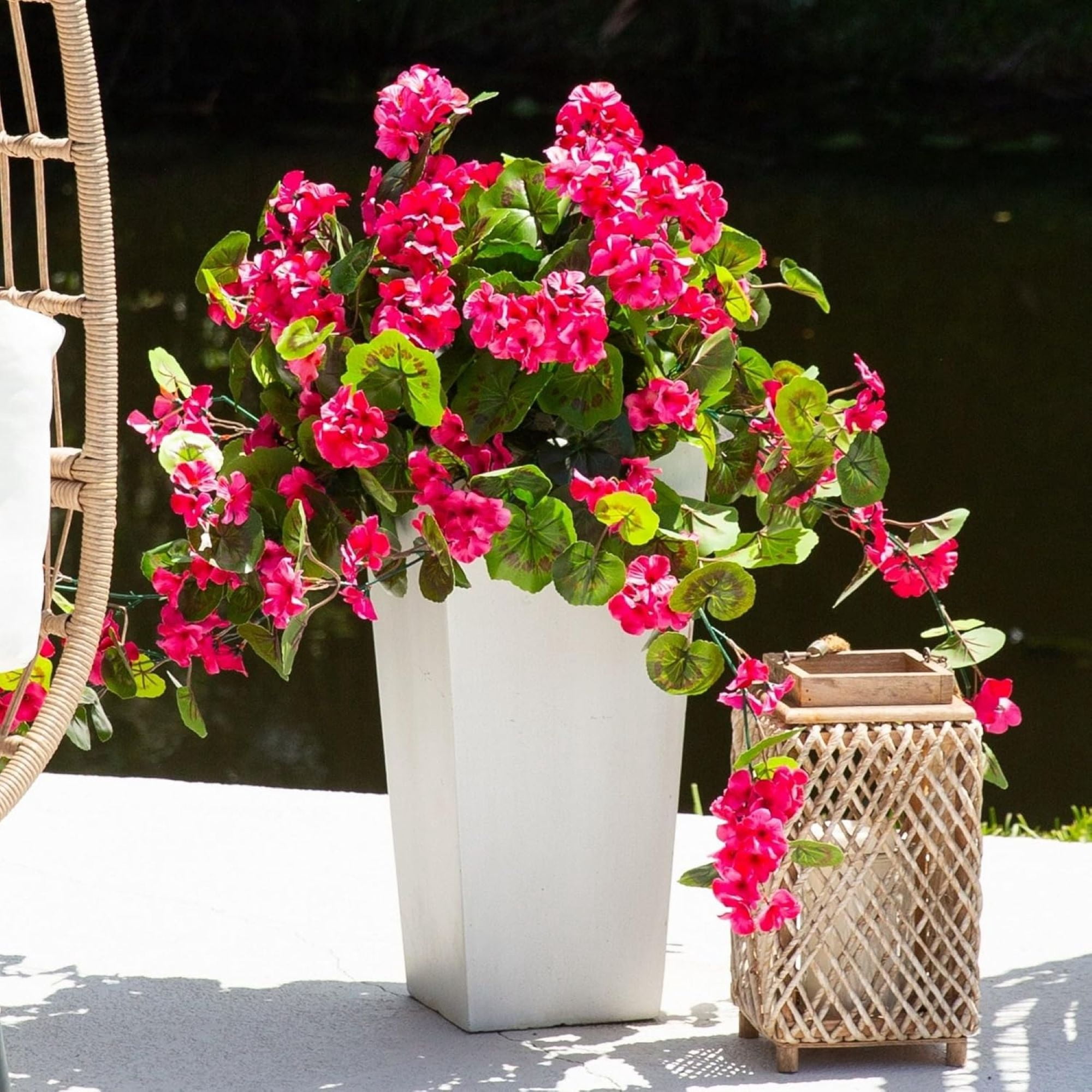 Nearly Natural UV Resistant Artificial Geranium Outdoor Hanging Plant - 29" - Set of 2 - Pink
