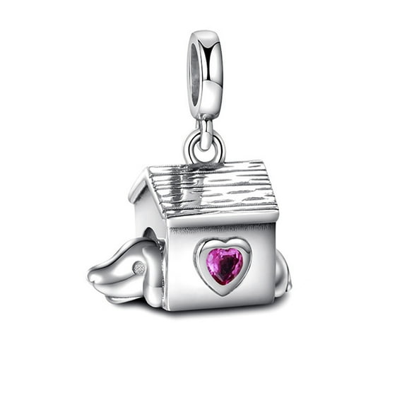 Dog Puppy Charm European Bead CZ Sterling Silver Ginger Lyne Collection