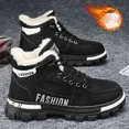 thumbnail image 4 of Zapatos de invierno para hombre, botines de motocicleta de Color sólido a la moda, zapatos de algodón con cordones, botas de trabajo cálidas con plataforma, nuevos, 4 of 4