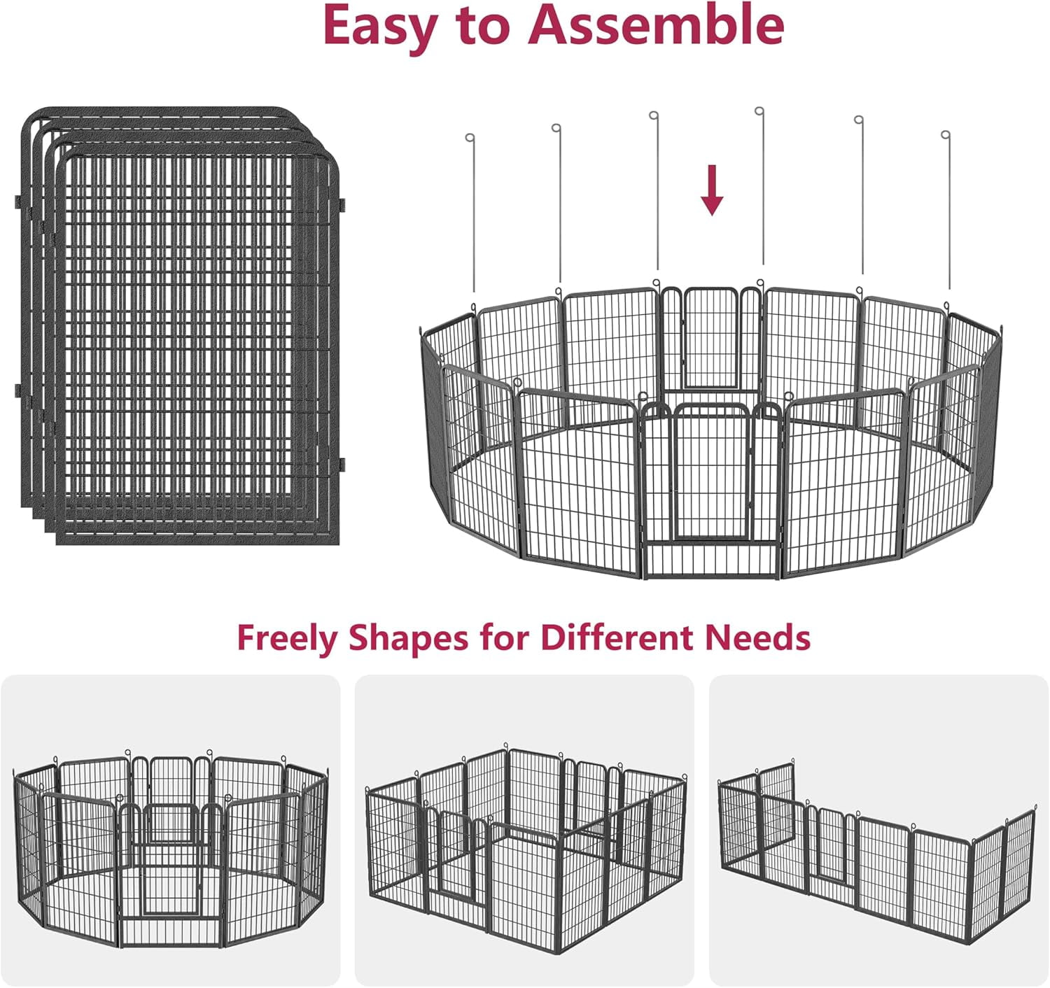 Jhsomdr Dog Playpen Outdoor 28 Panels 40" Height Heavy Duty Metal Dog Fence Puppy Playpen with Doors for Large/Medium/Small Dogs Indoor Pet Fence Exercise Dog Pen for RV, Camping, Yard