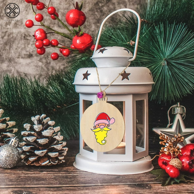 Bring the festive spirit into your home with Luxtrada's Wooden Christmas Ornaments kit, featuring 50 pieces of unfinished wood slices in 5 different styles for kids to decorate. Complete with 50 strings, this DIY set is perfect for creating personalized holiday decorations that will add a special touch to your Christmas tree.