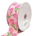 thumbnail image 1 of Fuchsia Tulips Outline Linen Wired Ribbon, Pink, 1-1/2-Inch, 10 Yards, 1 of 1