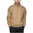 thumbnail image 2 of BRGZLK Boys Sweatshirts Trendy Color Block Stand Collar Long Sleeve Fleece Hoodless Hoodie Quarter Zip Pullover with Pockets Fall Kids Clothes 2026 Khaki 14-15 Years, 2 of 8