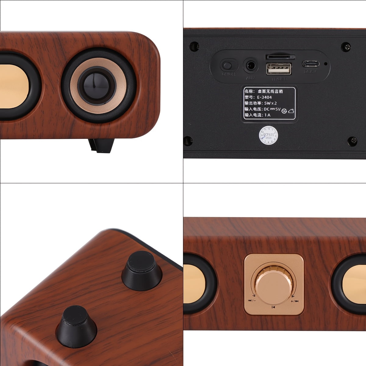 10W Vintage Wireless Bluetooth Sound Bar Speaker Desktop Dual 2'' Speakers USB Wired, 3.5mm Aux-in Computer Speakers for Desktop Monitor