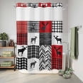 thumbnail image 5 of No Hook Shower Curtain with Built-in Rings - Farmhouse Checkered Plaid Washable Waterproof Fabric Bathroom Curtains for Hotel,Rentals, 72X 96 Inch Extra Long, Country Cabin Deer Red Black White, 5 of 8