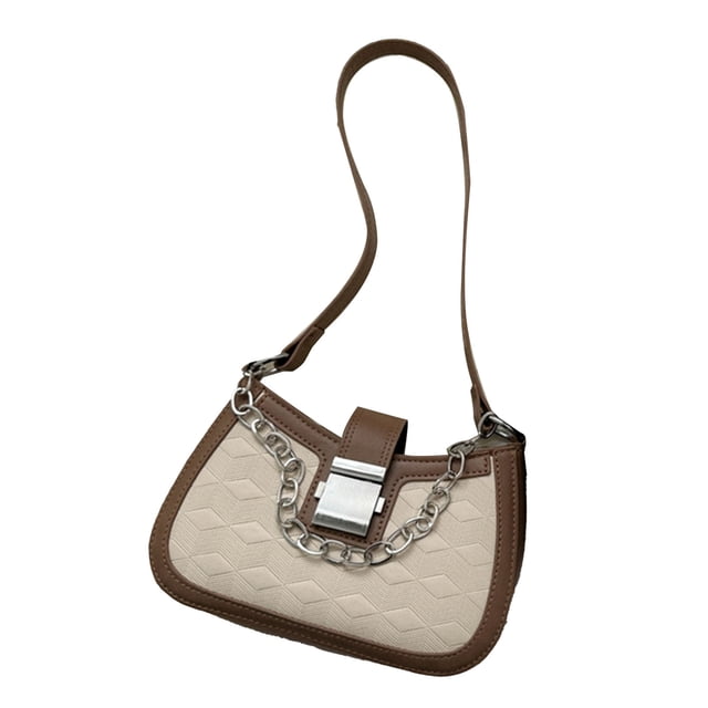 YSTINNG Women Shoulder Bag Versatile Large Capacity Soft Touch Chain Strip Color Block Underarm Bag for Shopping Dating Free Size C311-2934
