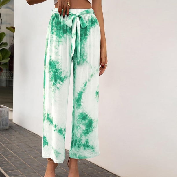 Puntoco - Pantalones sueltos para mujer, informales, de cintura alta, color teñido, cómodos, elásticos Puntoco Puntoco-2255