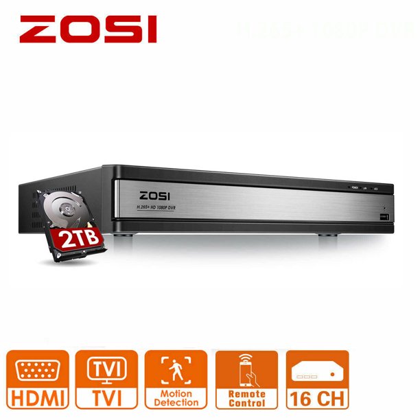 ZOSI 16CH 1080P DVR Video Recorder with 2TB Hard Drive. Hybrid