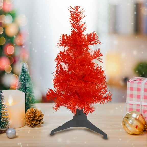 Tabletop Christmas Tree, Mini Christmas Tree Tabletop Set, Artificial Desktop Decorative Tree, Small Christmas Tree, Mini Artificial Xmas Tree for Indoor Outdoor Holiday House Decoration (Red)