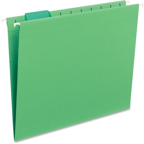 Smead Hanging File Folders with Tab Letter - 8 1/2' x 11' Sheet Size - 1/5 Tab Cut - Top Tab Location - Assorted Position Tab Position - 11 pt. Folder Thickness - Green - 1.89 oz - Recycled - 25 / Box