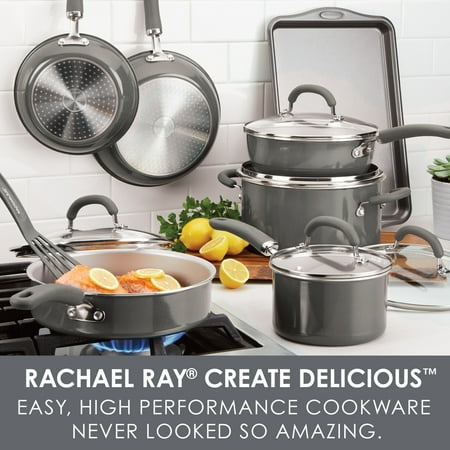 Rachael Ray - Create Delicious 13-Piece Cookware Set - Gray Shimmer