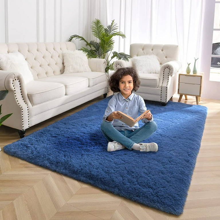 junovo Ultra Soft Area Rugs 4x5.3 Feet Fluffy Carpets for Bedroom Kids  Girls Boys Baby Living Room Shaggy Floor Nursery Rug Home Decor Mats, Black