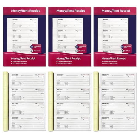 6-Pack Large Cash & Rent Receipt Books, Better Office Products, 2-Part Carbon...